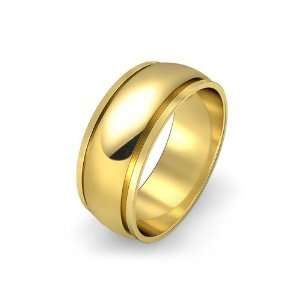   Mens Dome Step Down Wedding Band 8mm 18k Yellow Gold Ring (10.5