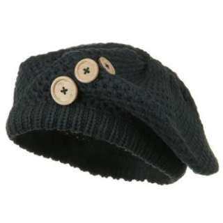  Wood Button Knit Beret   Grey W08S64A Clothing