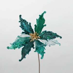  of 12 Artificial Velvet Peacock Jewel Poinsettia Christmas Picks 12 
