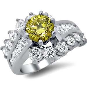  2.67ct Canary Yellow Round Diamond Engagement Ring 14k 