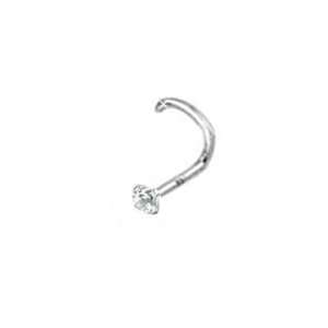 14KT White Gold Nose Ring Screw 2mm CZ 5.5mm Post 18G FREE Nose Ring 