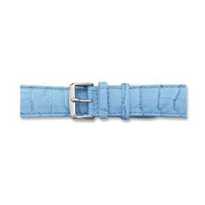   Long Lt Blue Croc Grain Chrono Silver tone Buckle Watch Band Jewelry