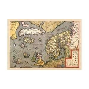  Map of North Sea 12x18 Giclee on canvas