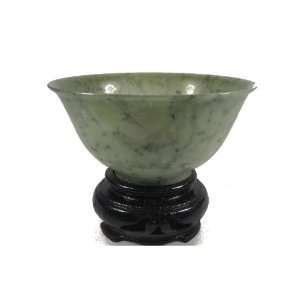  Genuine Jade Bowl 3.9D and Wood Stand