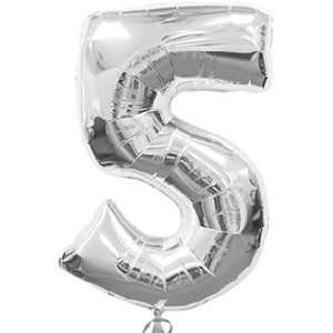  Silver Number 5 Supersized Foil Balloon. Size 86cm X 64cm 