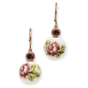   Purple Crystal/Rose Flower Decal Drop Earrings 1928 Boutique Jewelry