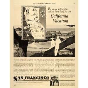 1932 Ad San Francisco Vacation Travel Map California 