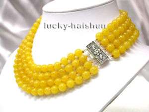 Authentic 4row crude yellow jade bead necklace 17  