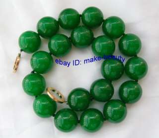 stunning big 20mm round green crude jade beads necklace  