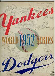 1952 MLB WORLD SERIES PROGRAM YANKEES vs DODGERS  