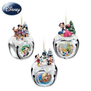 Disney Mickey And Minnie Mouse Christmas Sleigh Bells Ornaments Set 