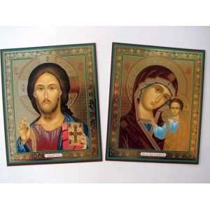 com TWO Orthodox Icons of HOLY VIRGIN MARY THEOTOKOS and JESUS CHRIST 