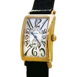 FRANCK MULLER MENS LONG ISLAND YELLOW GOLD BLACK LEATHER SECONDS 