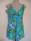 ROXANNE Perfection Fit Teal Floral Retro Swim Suit Bra Cups Small 36 C 