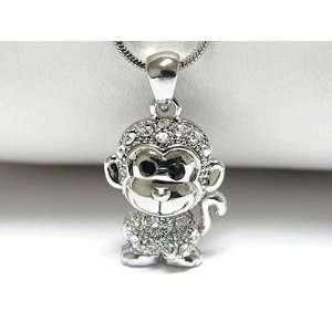  Funny 3d Baby Monkey Ice Crystal Charm Necklace Silver 