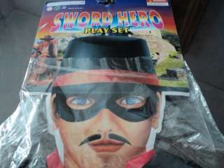 ZORRO COTILLON COSTUME OUTFIT WITH PLASTIC SWORD AND MASK BAGGED MADE 