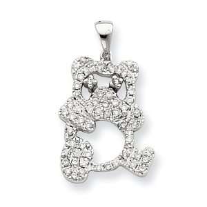  14k White Gold Diamond Panda Bear Pendant Jewelry