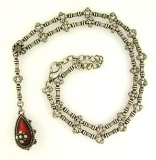 Beautiful Sterling Necklace with Red Enamel  