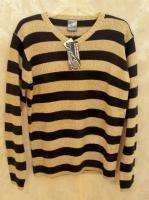 Mens L FERRUCHE SWEATER tan & Black stripe sweater New  
