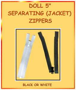Separating Doll zippers Jacket style Black or White  