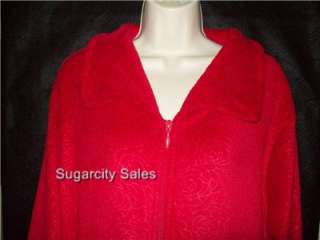 NWT CABERNET EMBOSSED ZIP FRONT LONG PLUSH ROBE RED S  