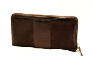 COACH Sutton Black Signature Fabric Zip Around Wallet NEW  