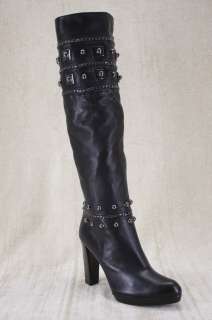 Stuart Weitzman Stadium Black Leather boots 10 $675 Studs chains nappa 