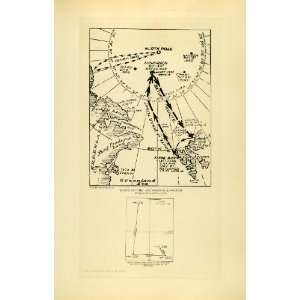  1929 Photogravure Map North Pole Amundsen Route Polar 