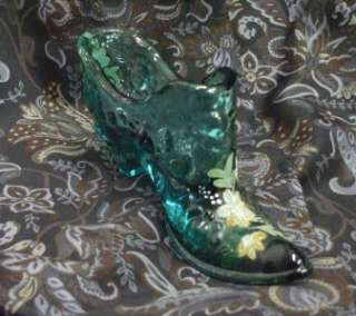  Mint Condition Hand Painted Aqua FENTON Shoe Signed X. Van Zile  