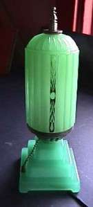 This unique and very desirable jadeite green glass deco boudoir lamp 