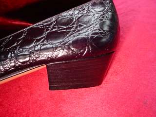 Ferragamo Boutique Classic Pump 1 Heel Black Faux Crocodile SHOES W 