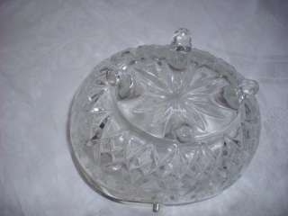 VINTAGE CLEAR CUT GLASS CANDY DISH BOWL with Silver HANDLE Heavy 