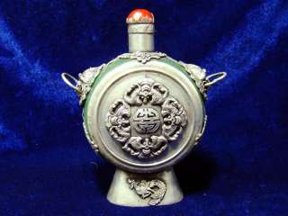 Chinese Jade enchase Silver & beautiful Stone Snuff Bottle with 