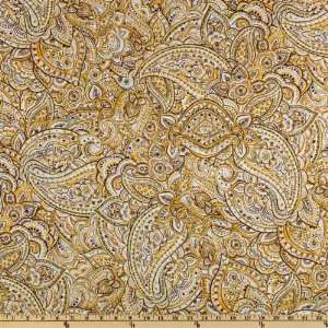  56 Wide Cotton Lawn Paisley Chocolate/Yellow Fabric By 