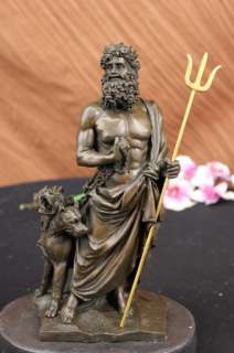 Greek Mythology God of Sea W/3 headed Dog Bronze Statue Underworld 