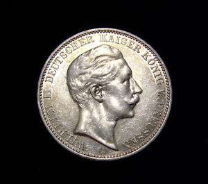 Germany, Prussia 1910 A 3 Mark Coin Silver, Wilhelm II  