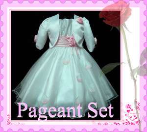 P05 Pink White Wedding Flowers Girls Dress + Coat Set SIZE 2 3 4 5 6 7 