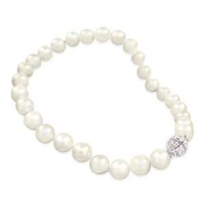  Willow Pearles White 12mm Voyageur Pearle Necklace with CZ 