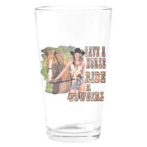 Pint Drinking Glass Country Western Lady Save A Horse Ride 