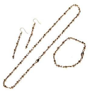 Gold Plated Link Chain with Beads Necklace, Bracelet and 
