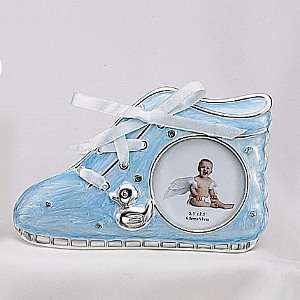 SILVER AND ENAMEL BLUE BABY SHOE PICTURE PHOTO FRAME  