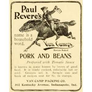  1899 Ad Van Camp Packing Paul Revere Pork Beans Canned 