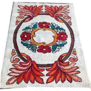  An Awesome AntiqueDecorative Floral American Hooked Rug 