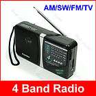 Portable AM/FM/SW/TV 4 Band Radio Receiver KK 204 Black