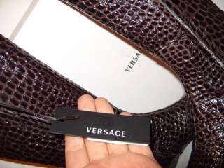 VERSACE CROCODILE PRINT BOOTS 38 8 MEDUSA METAL LOGO  