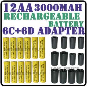 12x AA 3000mAh YEL Ni MH Rechargeable Battery + 6C/6D Battery Adapter 