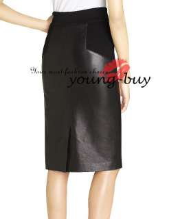Black Faux Stretch Leather Pencil Skirt US sz 4~14 k339  