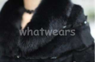 Womens Luxury Cony Fox Fur Collar RabbitCoat/Jacket 3 Colors 5 Sizes 