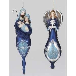  Set Of 6 Holy Family & Angel Finial Christmas Ornaments 