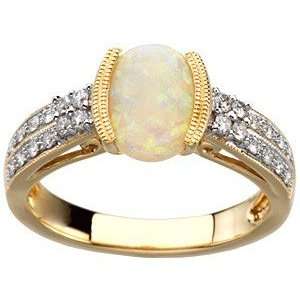 Exceptionally Pretty Fire Opal   24 Diamonds   14 kt Yellow Gold Band 